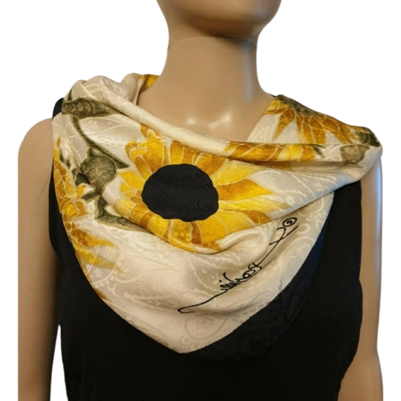 Vintage tournesols sunflower silk scarf with hand rolled hem by Nature Co. - Picture 2 of 9